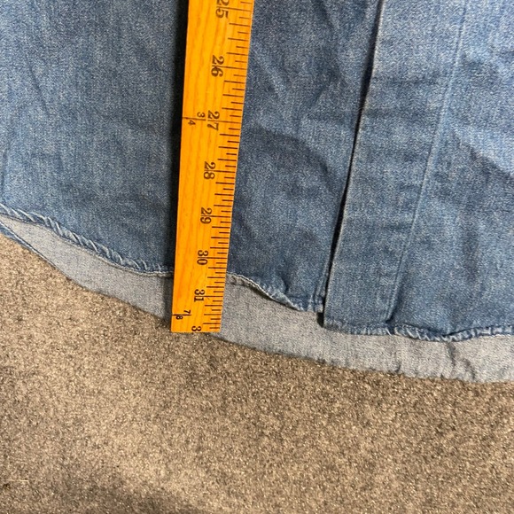 Cumberland Outfitters Mens Large Denim Short Sleeve Button Up Shirt Blue Stripe - Picture 3 of 6